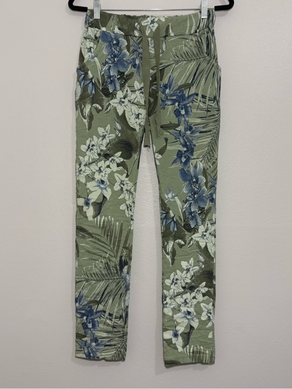 Venti6 Green Blue Floral Drawstring Joggers Size Small Made in Italy